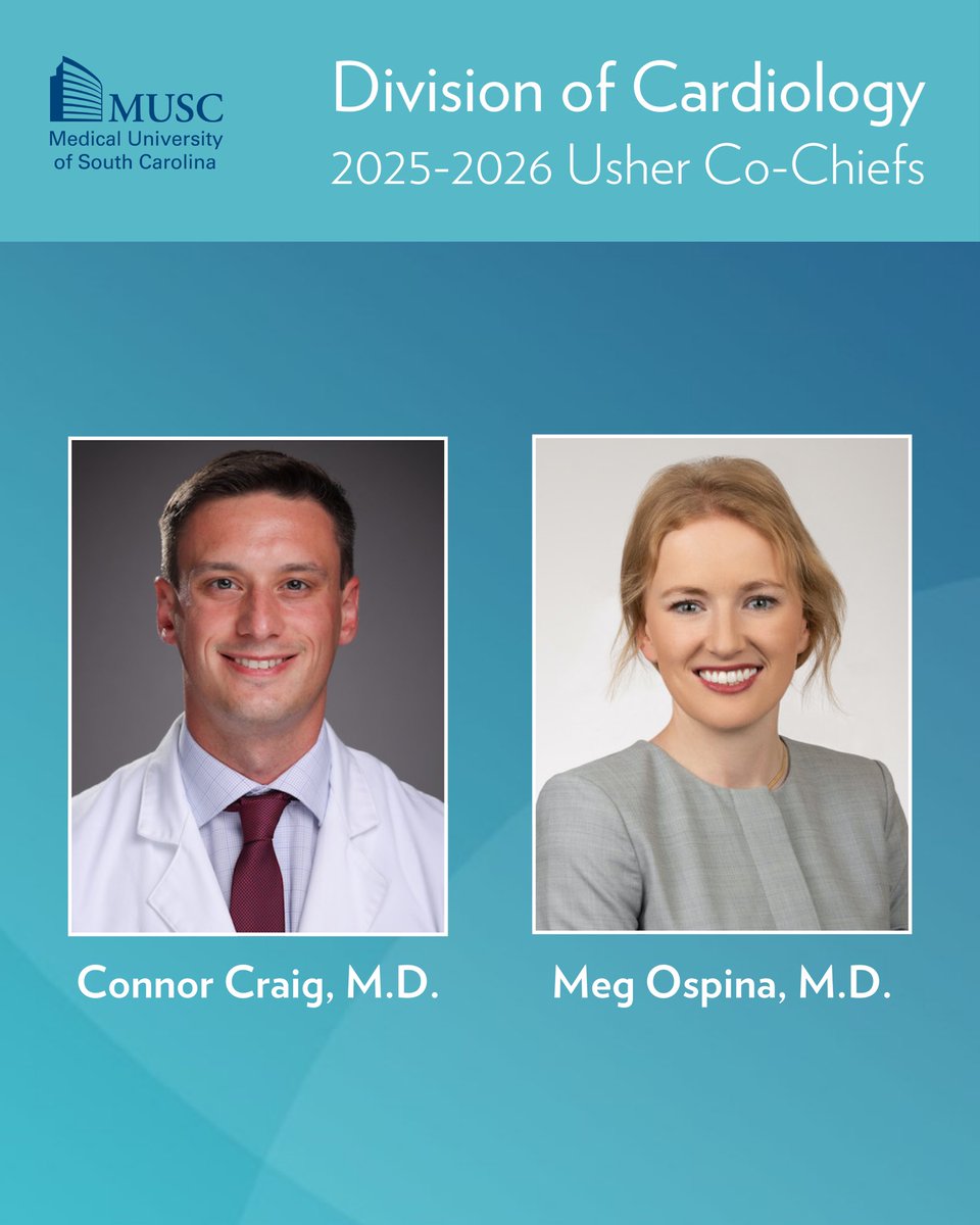 MUSC Cardiology Fellowship Programs (@musccardfellows) on Twitter photo A huge congratulations to our upcoming Usher Co-Chiefs!! Dr. Connor Craig and Dr. Meg Ospina!! 👏👏All hail the new chiefs and looking forward to their outstanding leadership! 🫀🫡🩻🩺<a href="/MUSChealth/">MUSC Health</a> <a href="/ACCinTouch/">American College of Cardiology</a> #ChiefFellows #FIT A huge congratulations to our upcoming Usher Co-Chiefs!! Dr. Connor Craig and Dr. Meg Ospina!! 👏👏All hail the new chiefs and looking forward to their outstanding leadership! 🫀🫡🩻🩺<a href="/MUSChealth/">MUSC Health</a> <a href="/ACCinTouch/">American College of Cardiology</a> #ChiefFellows #FIT