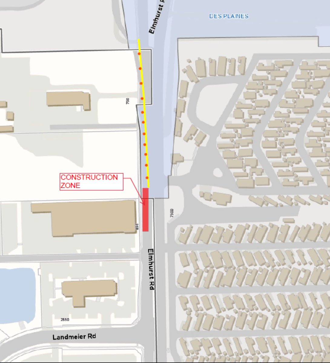Heads up for drivers who use Elmhurst Rd. near Landmeier Rd.  Beginning Monday May 19th southbound Elmhurst Rd. between Interstate 90 and Landmeier Rd. will be reduced to one lane as work is underway to provide water access for planned fire hydrants in the area. 🚧