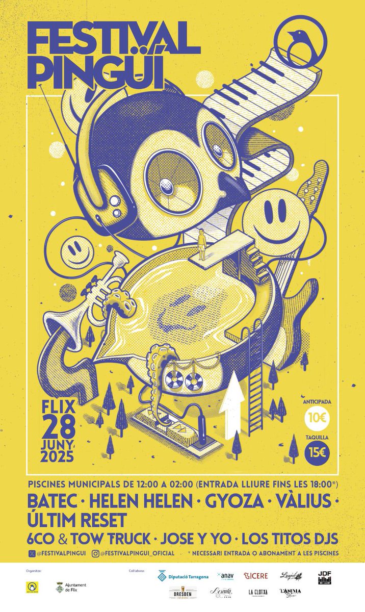 Enguany los pingüins estem més a gust que mai, sentint-mos com a la nostra Antàrtida natal en tanta pedregada, aiguats i frescurri. Ara, esperem que el 28 de juny faigo la xufa estival pertinent per poder disfrutar al màxim del cartellot que us hem preparat per aquesta 9a edició