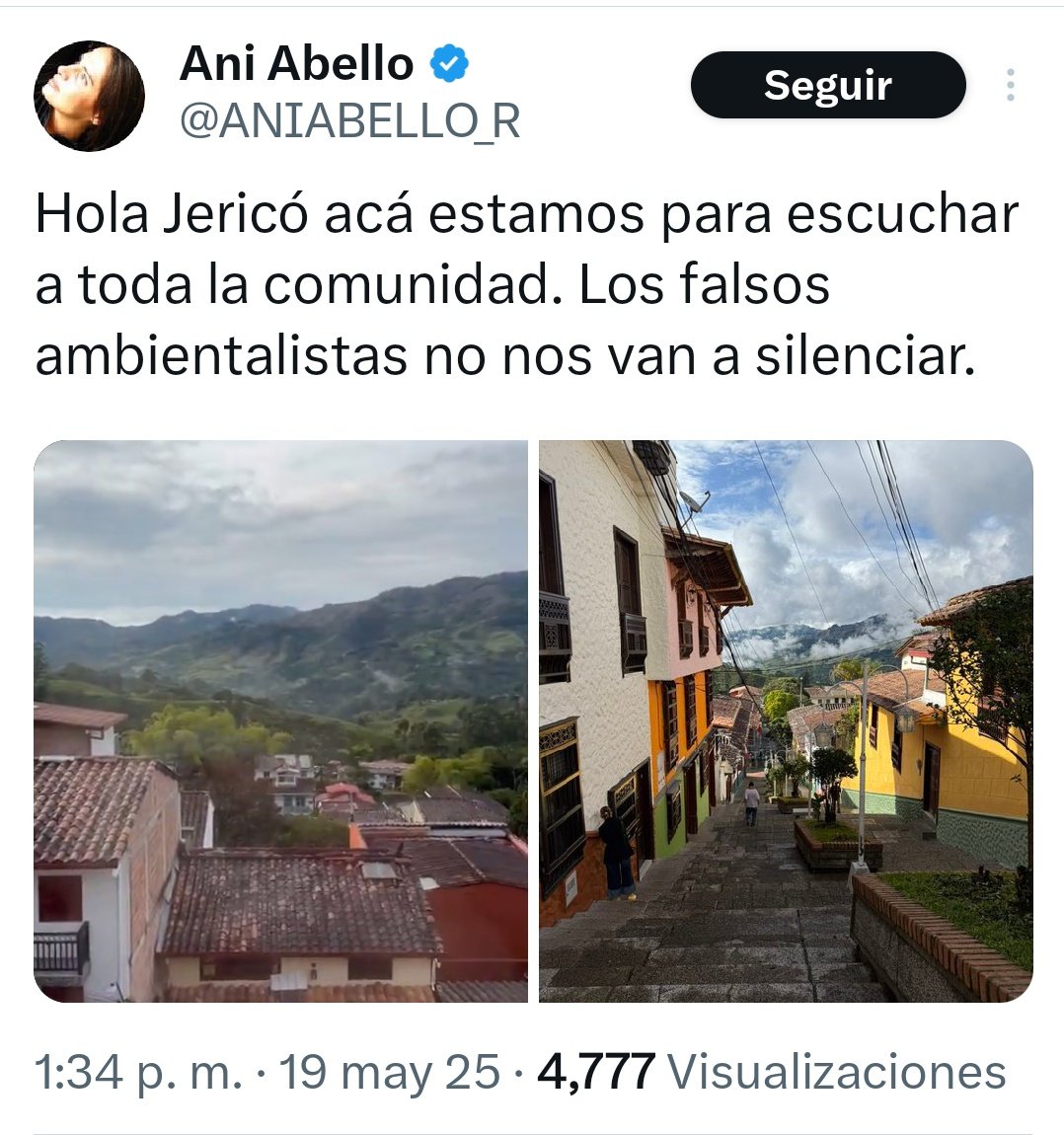 Raro que estén por #Jericó, <a href="/ANIABELLO_R/">Ani Abello</a> <a href="/julipalacioc/">Juliana Palacio</a> y <a href="/dona_pily2/">DoñaPily</a> tres influencer de derecha que se han dedicado a estigmatizar al campesinado de Jericó que se opone al proyecto #Quebradona de AngloGold Ashanti. Este reportaje de <a href="/VerdadAbierta/">Verdad Abierta</a> 👇🏻 verifico.verdadabierta.com/verificaciones…