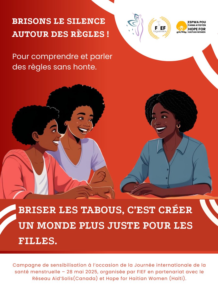 Aujourd’hui marque la clôture officielle de notre campagne « Brisons le silence autour des règles ».
Pendant ces semaines, nous avons ouvert des espaces de dialogue, partagé des savoirs, écouté des voix trop souvent ignorées, et fait un pas de plus vers l’équité menstruelle.