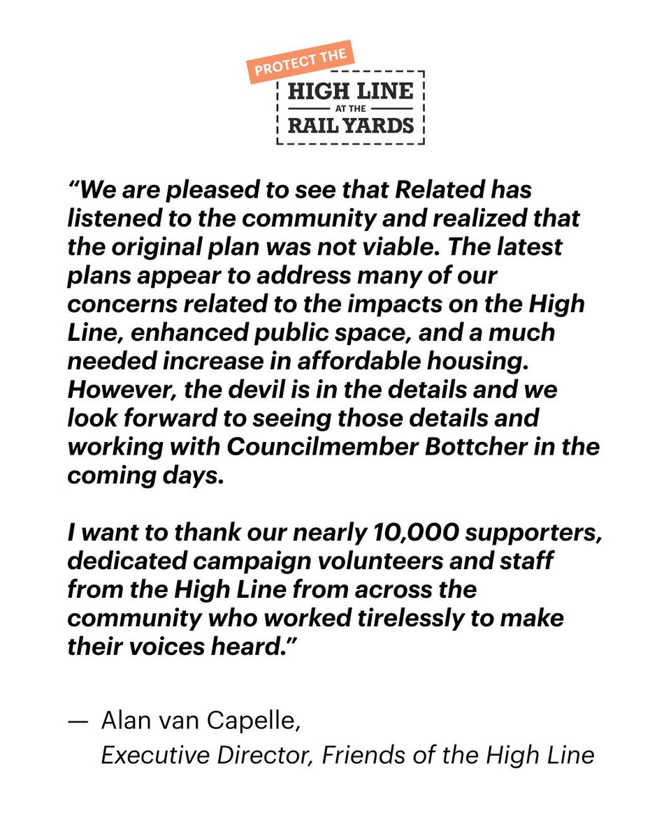 protecthighline's tweet photo. We have an important update about the future of the Western Rail Yards section of the High Line. Today, Wynn Resorts announced that they are withdrawing their plan to build a casino at the Western Rail Yards. https://t.co/kbusYdW37R