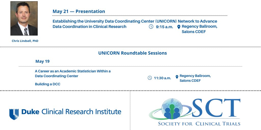 At #SCT2025, DCRI’s Chris Lindsell will be discussing the establishment of the DCRI-led UNICORN coordinating center. Two roundtable sessions will also be DCC-focused and led by UNICORN members. Learn more about the UNICORN DCC and how to get involved: unicorn-dcc.org