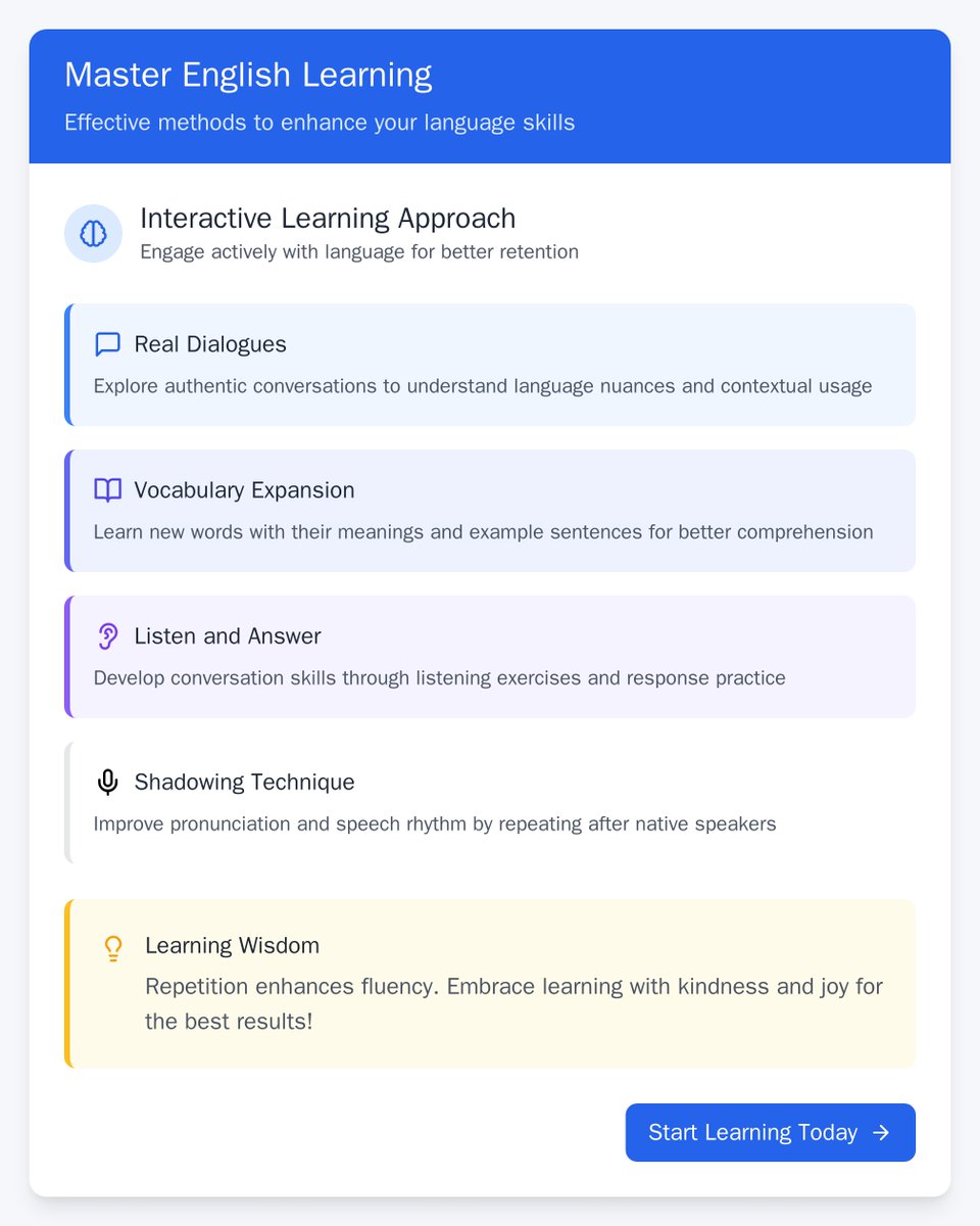 SamESLJoy's tweet image. Boost your English with Sam! 🚀 Dive into interactive exercises to enhance fluency and confidence! 🗣️ Start with Listening Practice - tune into real dialogues and learn the nuances of English. #EnglishLearning #ESLFun #SamESLJoy