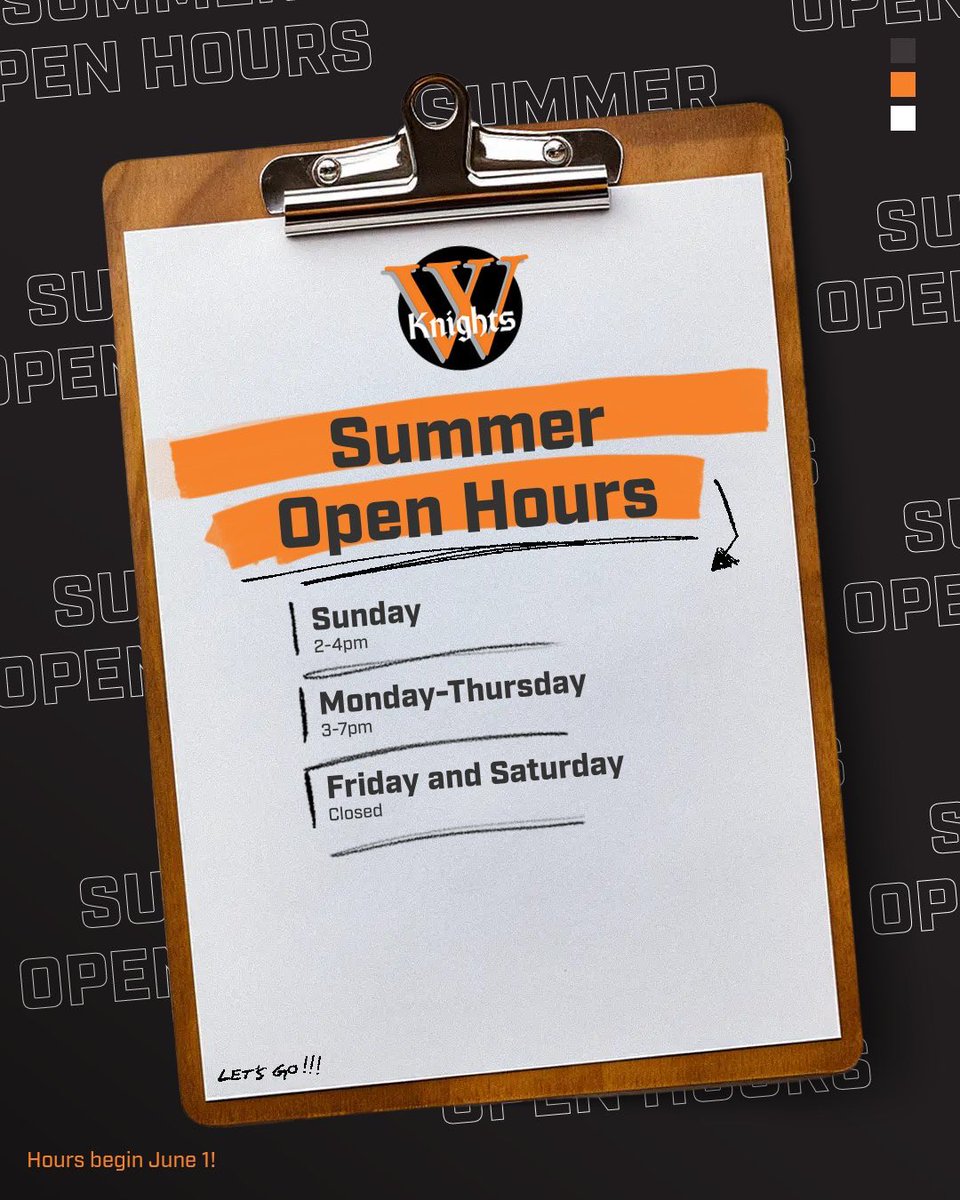 Summer weight room announcements! Swipe to see the hours which start Sunday, June 1.