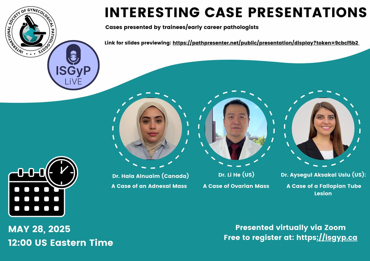 International Society of Gynecologic Pathologists (@isgynp) on Twitter photo Please join <a href="/ISGynP/">International Society of Gynecologic Pathologists</a> for our monthly gynecologic pathology interesting case presentations! May 28, 12.00 US Eastern Time, Register at ISGyP.ca #PathTwitter #GynPath #GynaePath Please join <a href="/ISGynP/">International Society of Gynecologic Pathologists</a> for our monthly gynecologic pathology interesting case presentations! May 28, 12.00 US Eastern Time, Register at ISGyP.ca #PathTwitter #GynPath #GynaePath