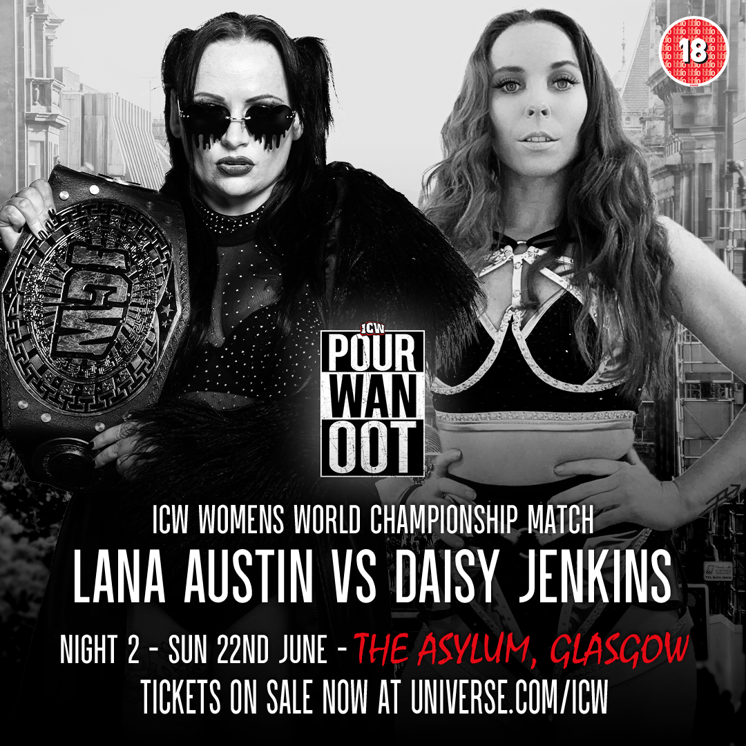ICW (@insanechampwres) on Twitter photo The ICW Women's World Championship will be on the line at Pour Wan Oot - Night 2, on Sunday 22 June, when <a href="/Lana_Austin1/">Lana Austin</a> defends against <a href="/DaisyJenkinspw/">Daisy Jenkins</a>!
Weekend & single night tickets available for our final shows at The Asylum at universe.com/icw The ICW Women's World Championship will be on the line at Pour Wan Oot - Night 2, on Sunday 22 June, when <a href="/Lana_Austin1/">Lana Austin</a> defends against <a href="/DaisyJenkinspw/">Daisy Jenkins</a>!
Weekend & single night tickets available for our final shows at The Asylum at universe.com/icw