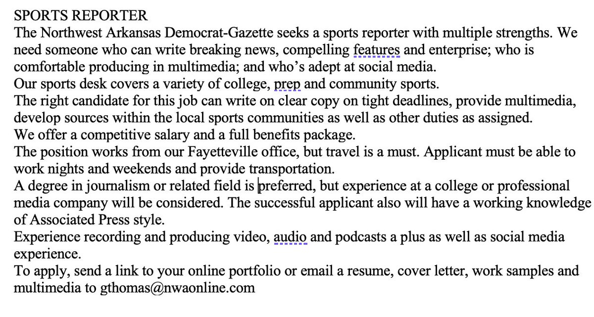We have an opening on the NWA Democrat-Gazette sports desk.