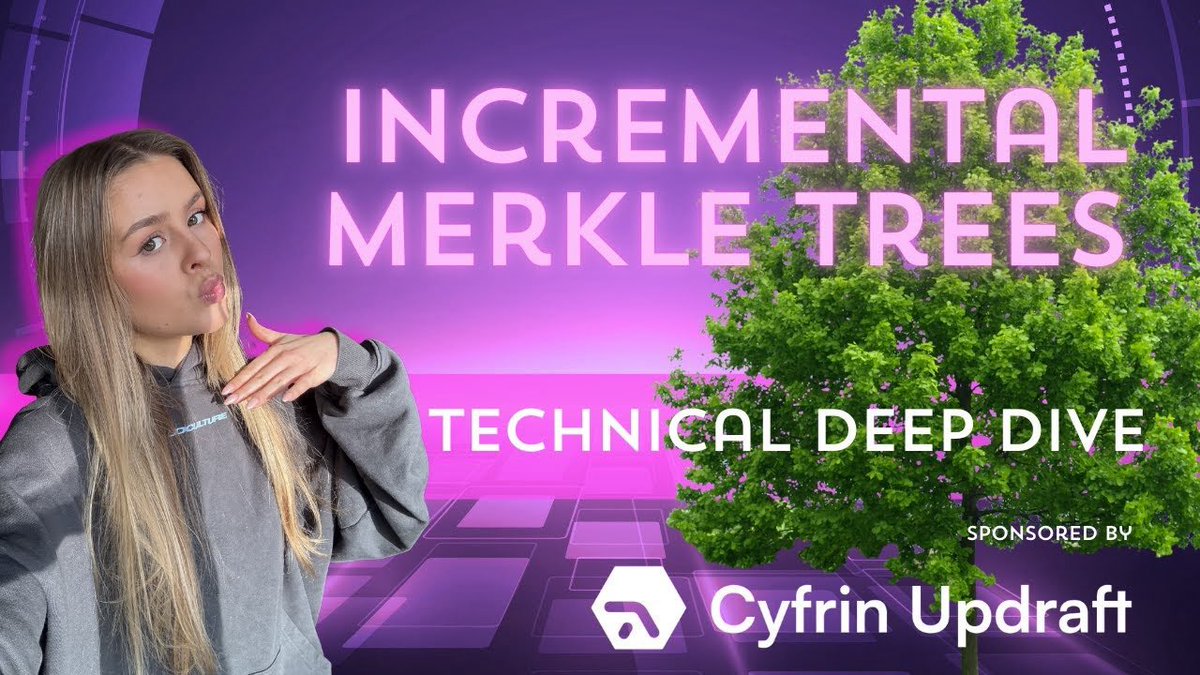 Ciara Nightingale (@ciaranightingal) on Twitter photo Ugh I wish someone would make a video on incremental Merkle trees🤔
I was trying to understand how <a href="/zksync/">ZKsync (∎, ∆)</a>, Tornado Cash and other fun ZK stuff worked and it’s just so flipping confusing
Oh wait a minute! I just made one 😁
INCREMENTAL MERKLE TREES EXPLAINED!!! 🌳🩷 Ugh I wish someone would make a video on incremental Merkle trees🤔
I was trying to understand how <a href="/zksync/">ZKsync (∎, ∆)</a>, Tornado Cash and other fun ZK stuff worked and it’s just so flipping confusing
Oh wait a minute! I just made one 😁
INCREMENTAL MERKLE TREES EXPLAINED!!! 🌳🩷