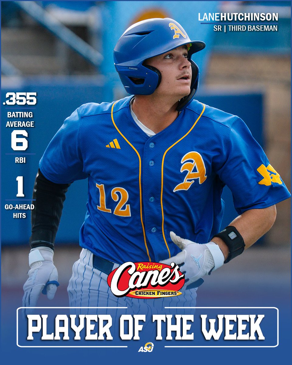After tallying 6⃣ RBI during the South Central Regional, Lane Hutchinson has been named your Raising Cane's Player of the Week! #Today