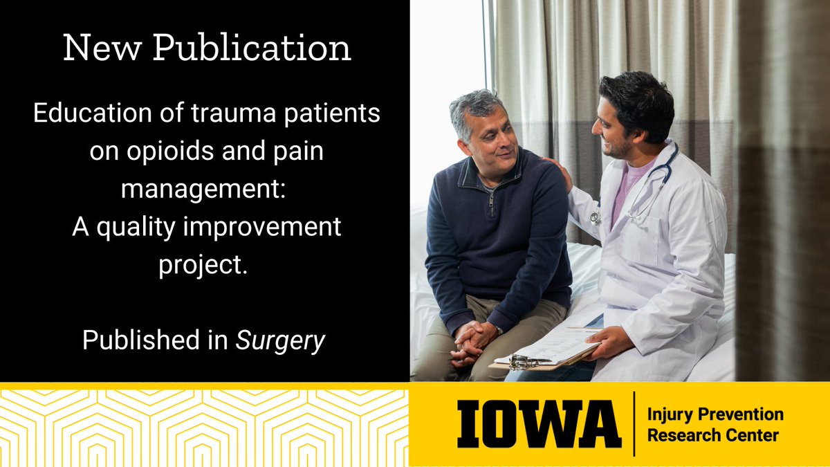 UIowa Injury Center (@uiiprc) on Twitter photo A new <a href="/UIowa_Surgery/">University of Iowa Surgery</a> study found that educating trauma patients about #opioids and pain management reduced follow-up calls for pain and opioid refills without increasing opioid prescriptions. The findings suggest that patient education can improve pain management while limiting A new <a href="/UIowa_Surgery/">University of Iowa Surgery</a> study found that educating trauma patients about #opioids and pain management reduced follow-up calls for pain and opioid refills without increasing opioid prescriptions. The findings suggest that patient education can improve pain management while limiting