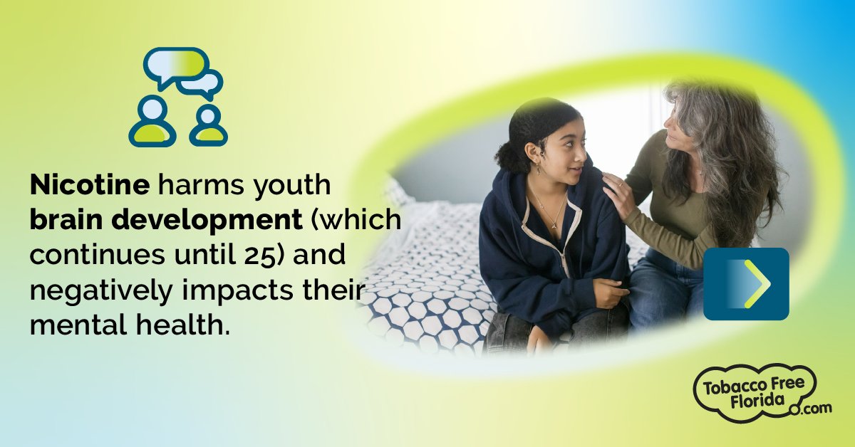 tobaccofreefla's tweet photo. As a trusted adult, you can talk to the youth in your life about the harmful effects of e-cigarettes on mental health. Visit https://t.co/v0uIyzapo4 to learn more. https://t.co/PKZ8lCLkWg