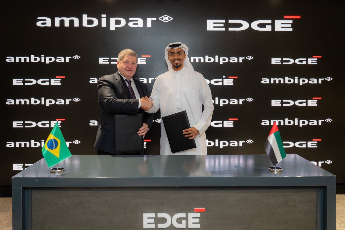 _edgegroup's tweet photo. EDGE has signed a strategic Letter of Intent with Brazil’s @ambipargroup to deliver mission-critical communication solutions. Powered by #KATIM’s ultra-secure technologies, the collaboration will enhance the resilience and confidentiality of AMBIPAR’s global operations.

#EDGE #AlwaysAhead