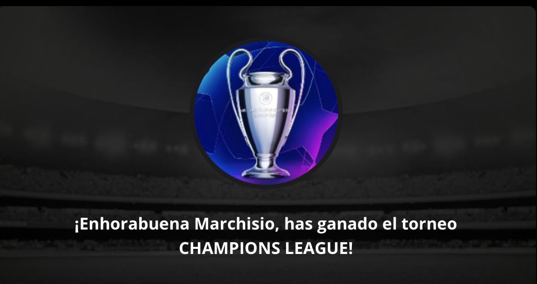 🎖️Tenemos Campeón en el Torneo de la 🇪🇺 Champions League 🇪🇺 en la <a href="/MacroligaJP/">Macroliga Jornada Perfecta</a> de <a href="/biwenger/">Biwenger Fantasy 🏆</a> , también obtendrá puntos <a href="/TBPFantasy/">The Best Player Fantasy</a> y jugará la liga de <a href="/OlimpoCampeones/">🏆Olimpo De Campeones🏆</a> 

🤔 El Campeón es 

🥁🥁🥁🥁🥁🥁🥁🥁🥁🥁

🏆 Marchisio🏆

👏 Enhorabuena crack