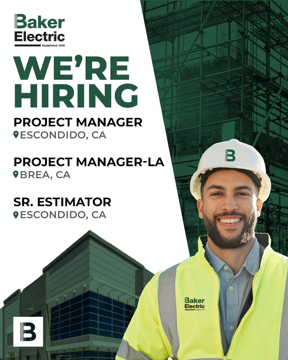 Baker Electric is hiring! If you're passionate about innovation and teamwork, we want you! Join us today!
You can apply at the careers page on our website:
jobs.dayforcehcm.com/en-US/baker/CA…