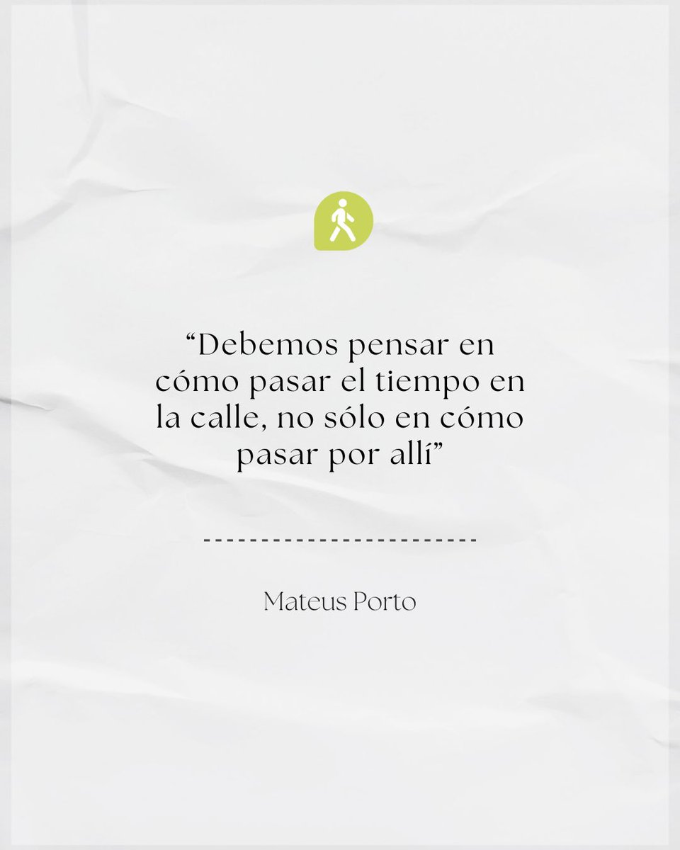 📣 “Debemos pensar en cómo pasar el tiempo en la calle, no sólo en cómo pasar por allí”. El espacio público es más que tránsito: es lugar, es vida, es encuentro. #LaCiudadDeseada ciudadesquecaminan.org/blog/apuntes-e…