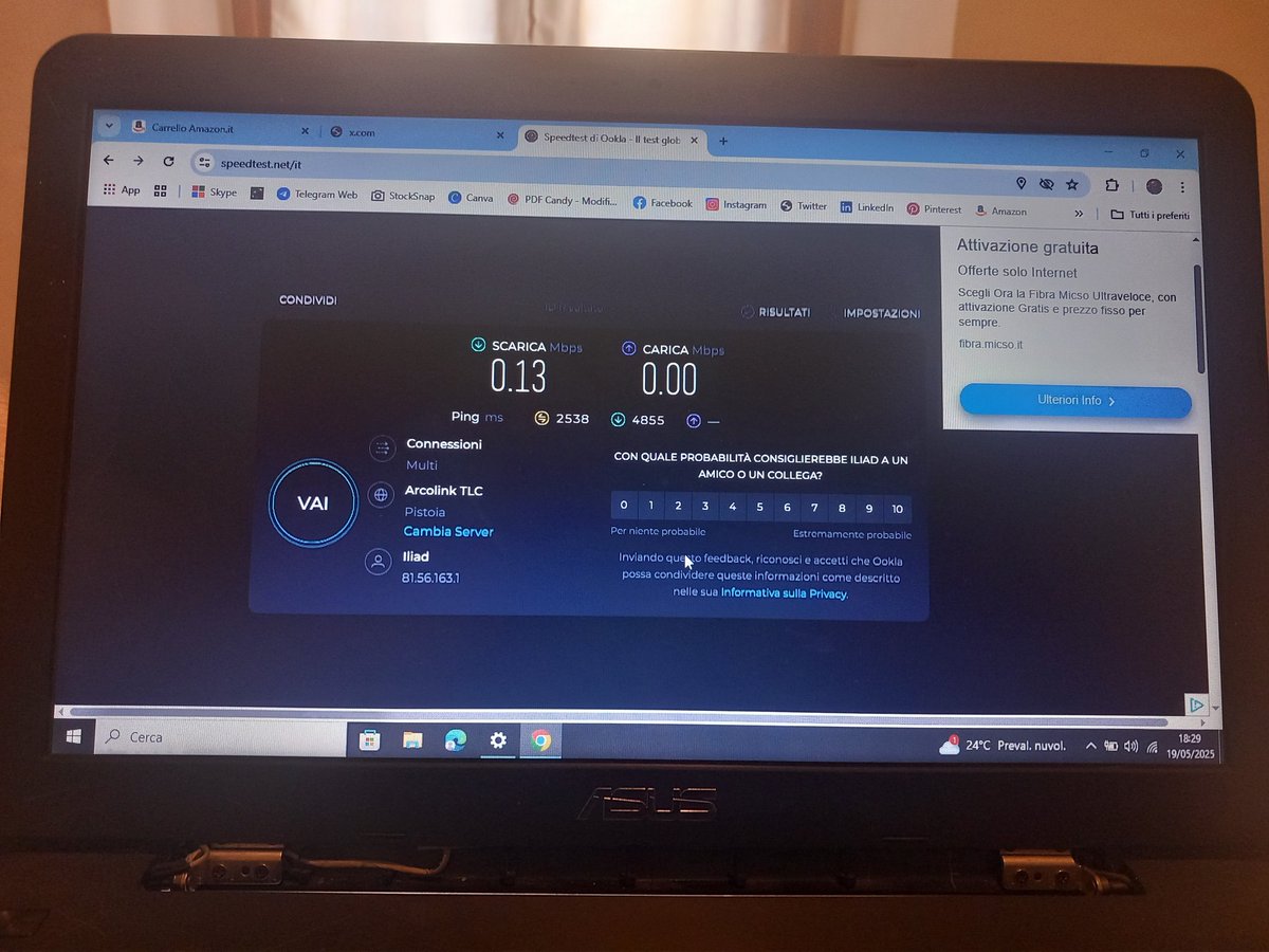 danielavizia's tweet photo. 2025.
La connessione internet di @IliadItalia.
A casa mia.

Wifi e assistenza dello stesso livello dal momento che è dal 29 aprile che non riescono a risolvere il problema. 

#iliad
#amici24 #19MAYIS # https://t.co/HrEHjC4ZnX