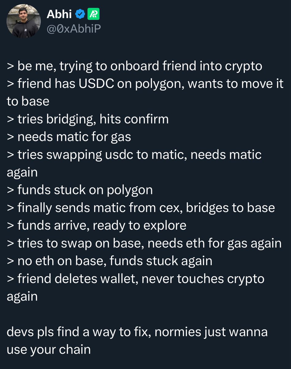 vohvohh's tweet image. Saw this post earlier and I wholeheartedly agree— there is a fundamental issue with how complicated switching between chains is

But Slingshot fixes this
- No bridging
- No gas
- No swaps
- No hassle