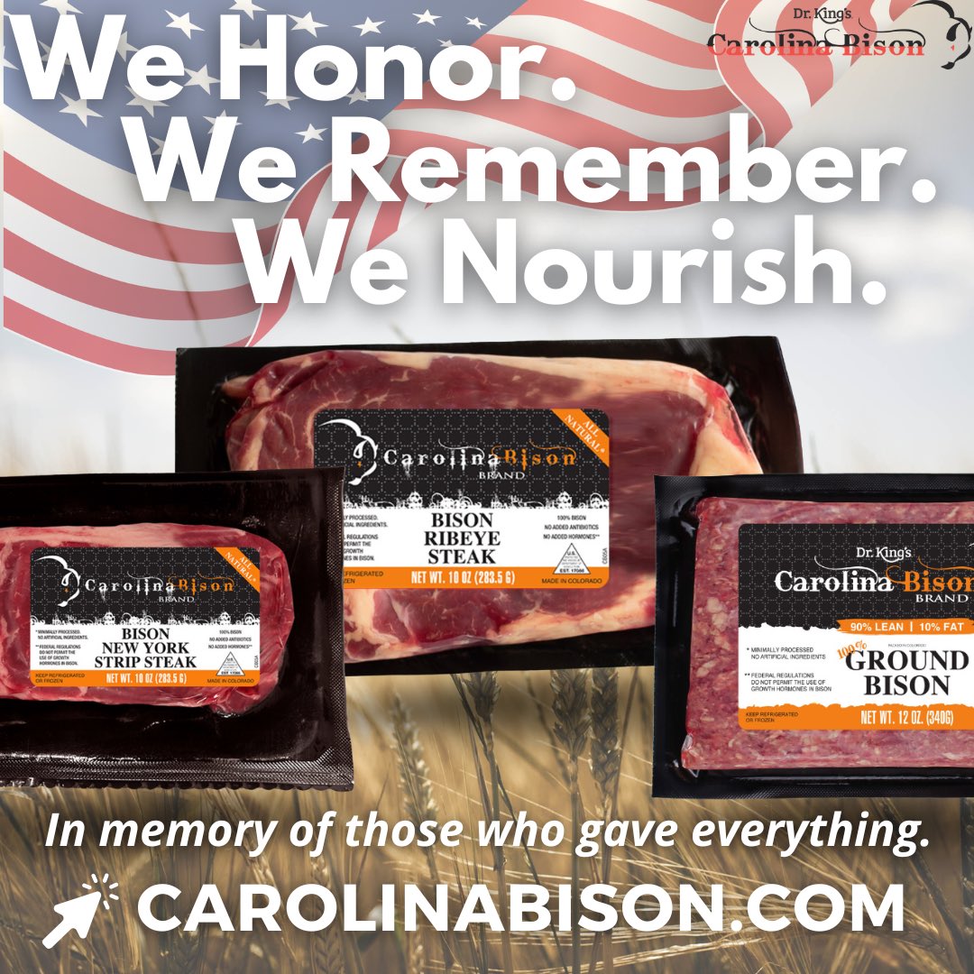 carolinabison's tweet photo. 🇺🇸 Memorial Day is a time to honor, remember, and gather.
Get your orders in now to make sure your grill is stocked with premium, all-American bison in time for the holiday weekend.
🥩 We Honor. We Remember. We Nourish.
👉 Order today at https://t.co/bhcaEycGon

#carolinabison https://t.co/XYgu1OiLfo