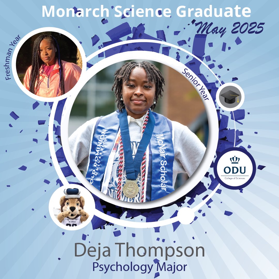 ODUSCI's tweet image. It’s still #Maygrad season! Congrats to @ODUPsych @ODUAlumni Deja Thompson. As a @odutriomcnair #scholar Deja is getting closer to fulfilling her dreams in #STEM. Congrats to her and the #Classof2025!