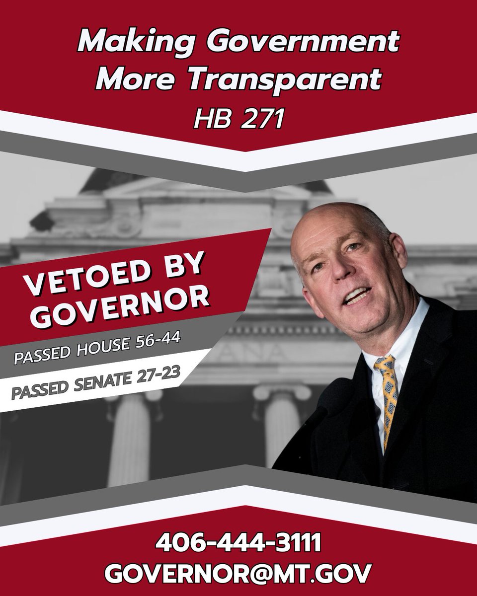 MTHouseDems's tweet photo. Gov. Gianforte recently vetoed a number of bills from House Dems to make government more transparent, to protect MT Medicaid, to keep firefighters safe, to make insurance cover hearing aids, and to defend recreation on MT's rivers. https://t.co/xAJfMk8JVe