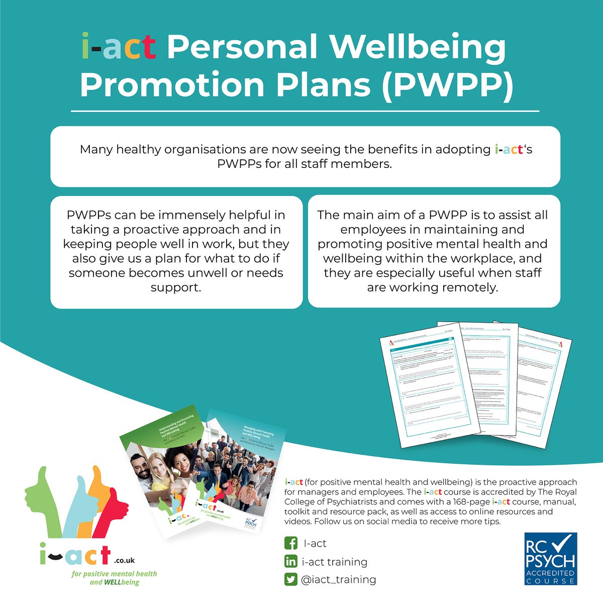 iact_training's tweet image. How can managers and workplaces support staff who are working remotely? This is a question that many of our i-act (for positive #mentalhealth and #wellbeing) instructors have been asked. If you do not already use them, ensure you offer i-act's PWPPs to ALL staff.