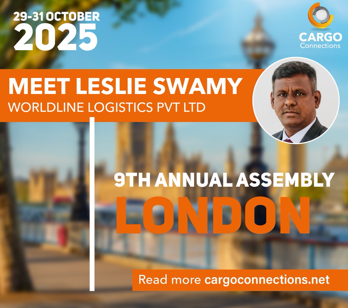 CargoRachel's tweet photo. Leslie Swamy of Worldline Logistics in India will be attending the exciting Cargo Connections 2025 Annual Assembly, taking place in London on 29-31 Oct.

We can't wait to welcome our delegates to our special event in London!

https://t.co/QGqVz236Wz

#cargoconnections #logistics https://t.co/hiWHtuuY73