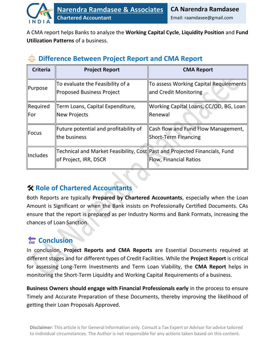 ramdasee's tweet image. When do Banks Ask for a Project Report and When for a CMA Report?
#CMA #ProjectReport #Report #CA #CS #Bank #Laon #Banks #ICAI #INDIA #CAINDIA #ICAICA