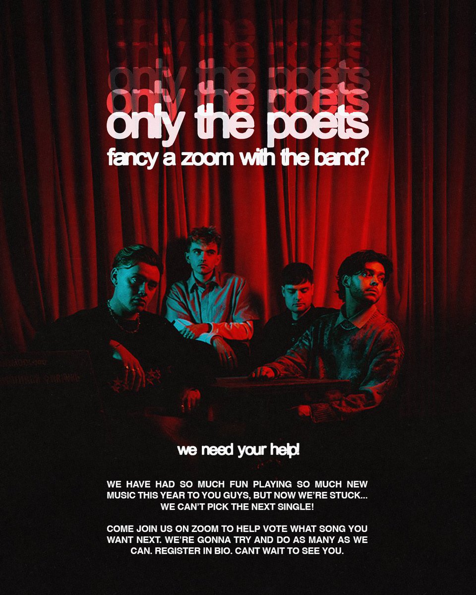 We need your help… we've had so much fun playing new music this year, but we can’t pick the next single!

Wanna join us on zoom to help pick? Register in bio (May 26/27)