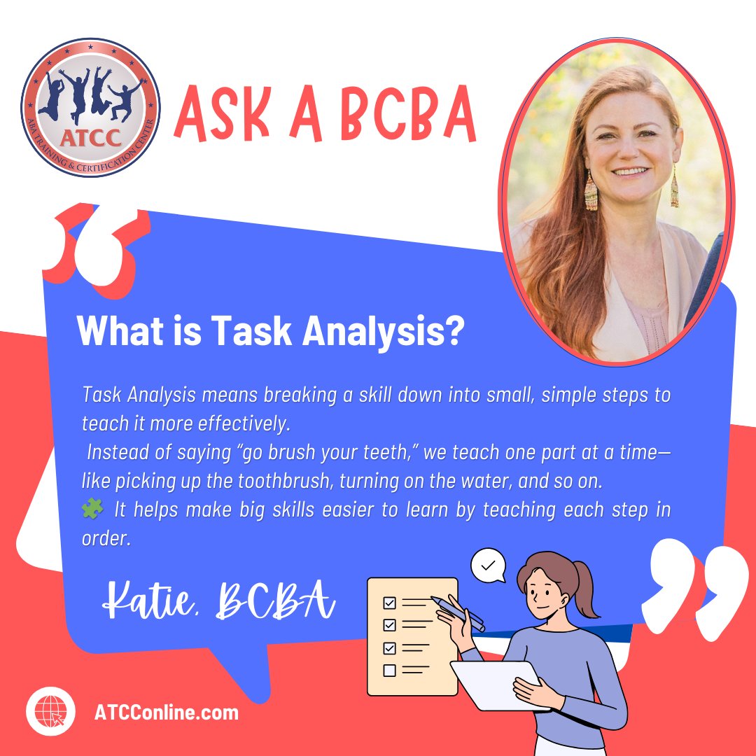 ✨ Ask a BCBA: What is Task Analysis?

Task Analysis is a powerful tool in ABA that helps break down complex tasks into smaller, teachable steps. Whether it's brushing teeth or tying shoes, teaching one part at a time makes learning more manageable and successful! 💡
🧩 Helping