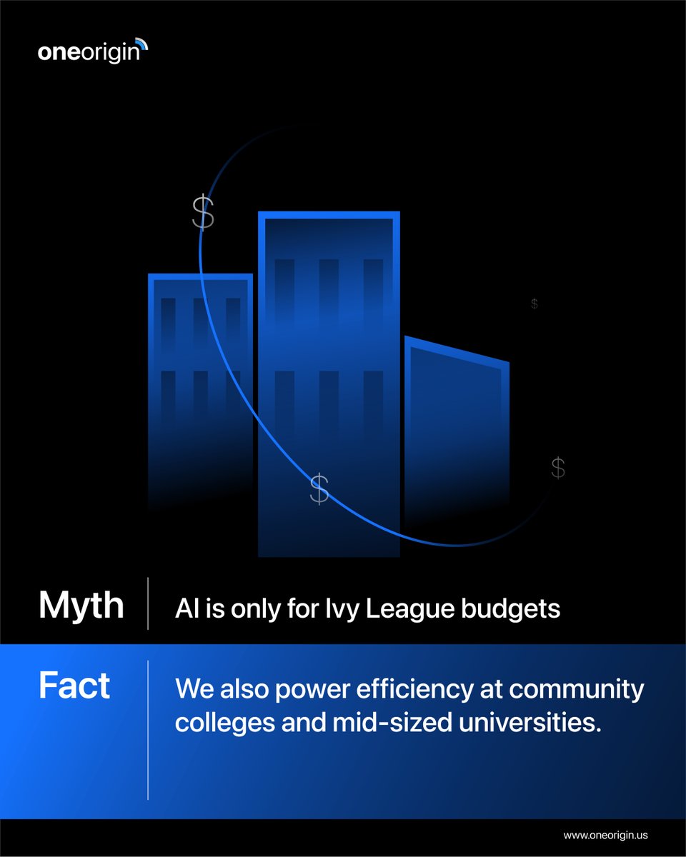 TheOneOrigin's tweet image. Think AI is out of reach? Think again. 💡
At OneOrigin, we deliver smart, flexible, human-first AI that fits your campus, not just the Ivies.
👇 Swipe through to separate the facts from the fiction.
#HigherEd #EdTech #AIinEducation #oneorigin #AIMyths #DigitalTransformation
