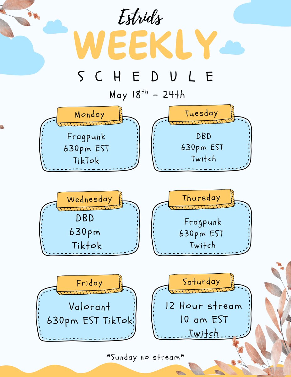 Good morning, afternoon, evening and night ! I hope everyone has a wonderful day here is this week's schedule (made using canva).

I hope to see all you dawberries soon!!!