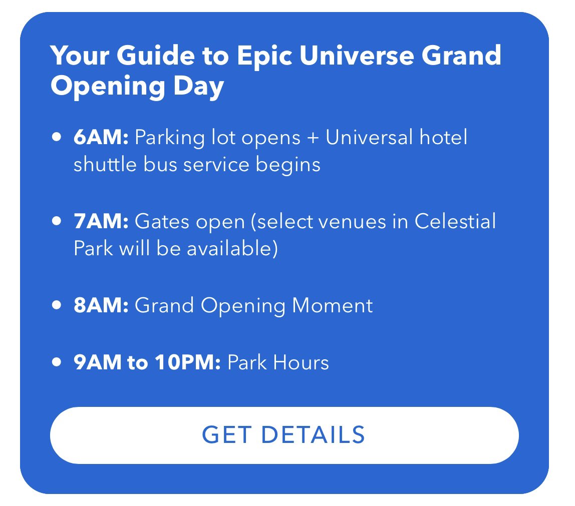 Opening day hours for Epic Universe have now been released. If you are planning on being there opening day, make sure you give your self enough time to park to be there at 8am.