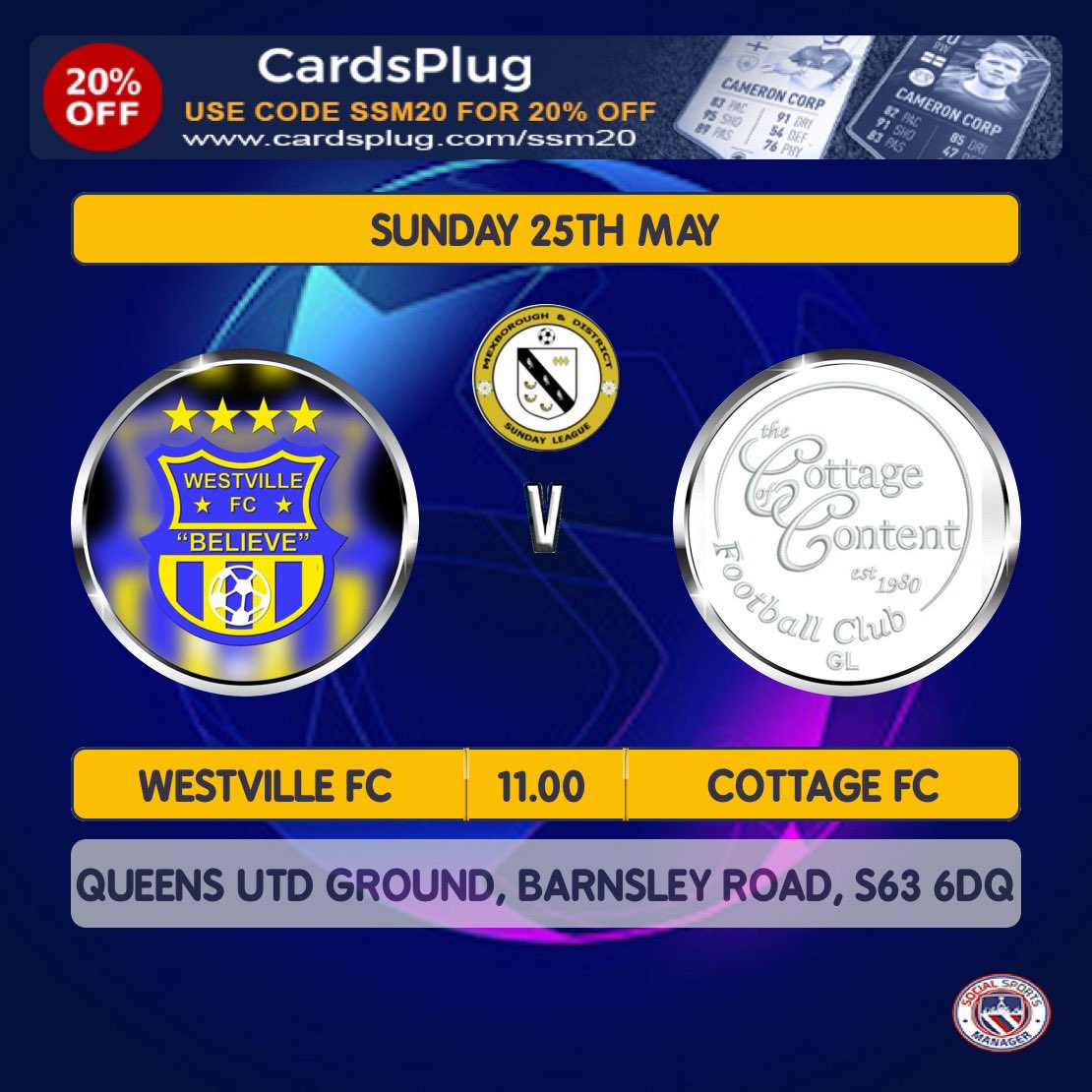 Our season comes to a close this Sunday in the Wath Cup Final v Cottage FC.

£2 Adults
£1 Concessions