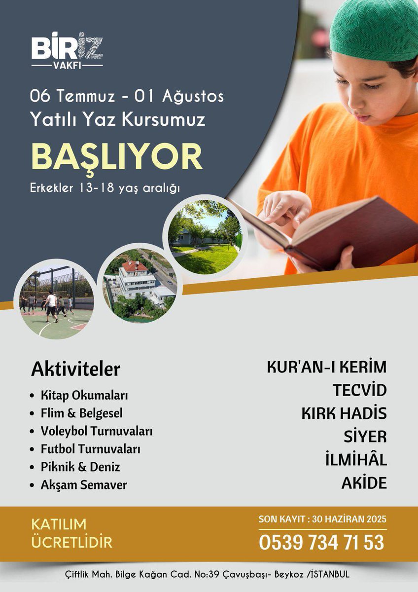 Kontenjan Sınırlıdır. 

#okurder
#birizvakfı