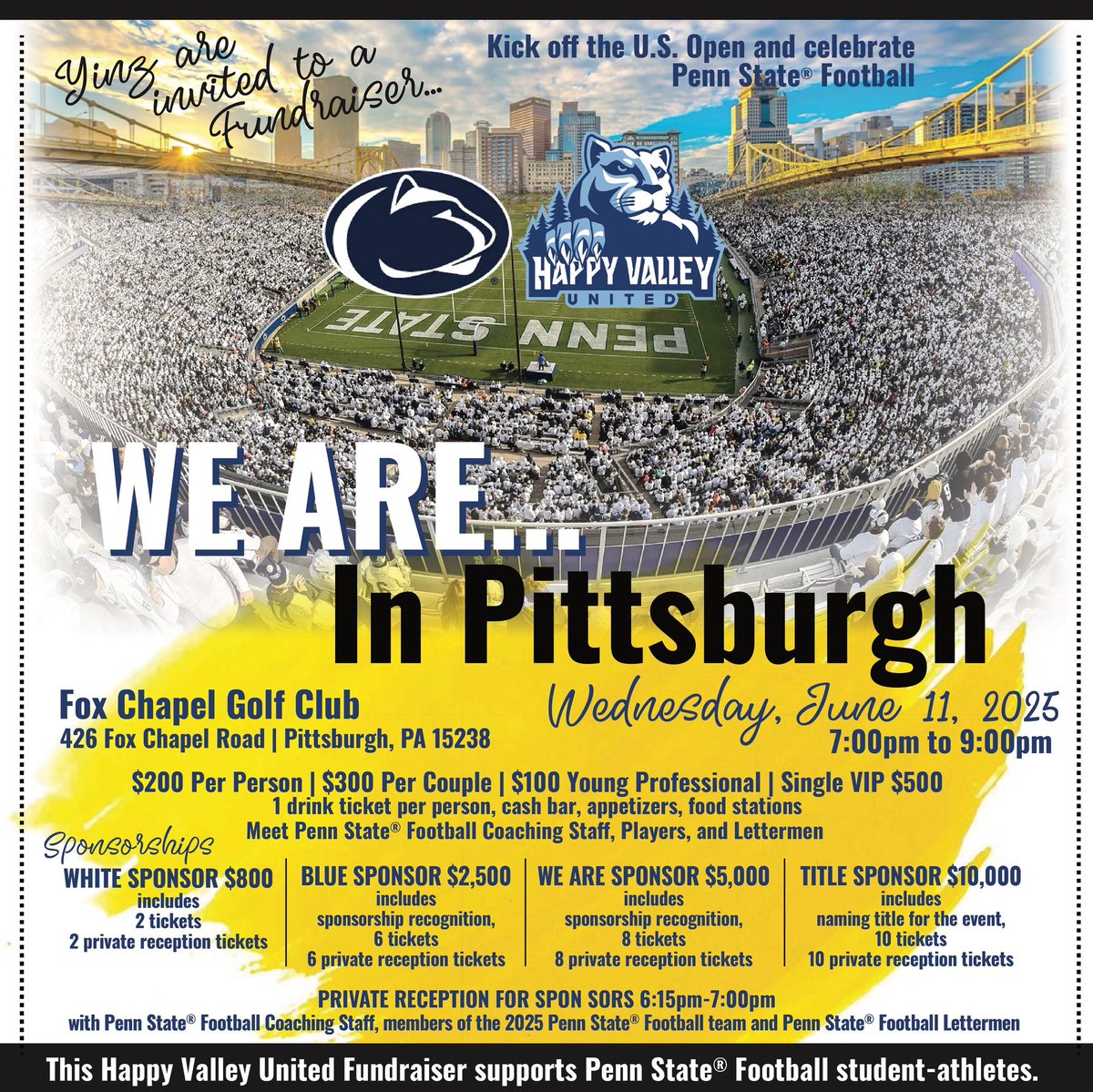 Happy Valley United (@happyvalleyutd) on Twitter photo Invite loading… ✉️👀
We Are… in Pittsburgh is less than a month away👏
Join us to celebrate <a href="/PennStateFball/">Penn State Football</a> and the kick off of the U.S Open on June 11 at the Fox Chapel Golf Club from 7-9 PM 🤝
Purchase tickets & bid on our auction items below👇
Register: Invite loading… ✉️👀
We Are… in Pittsburgh is less than a month away👏
Join us to celebrate <a href="/PennStateFball/">Penn State Football</a> and the kick off of the U.S Open on June 11 at the Fox Chapel Golf Club from 7-9 PM 🤝
Purchase tickets & bid on our auction items below👇
Register: