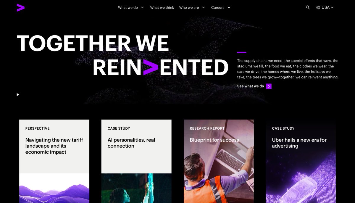 There are several things on this homepage that need attention.

But my favorite is the little play icon—can you spot it? It's to play/pause the background animation.

The animation is a cool spinny cybery data thingy...that is almost totally invisible.

¯\_(ツ)_/¯
