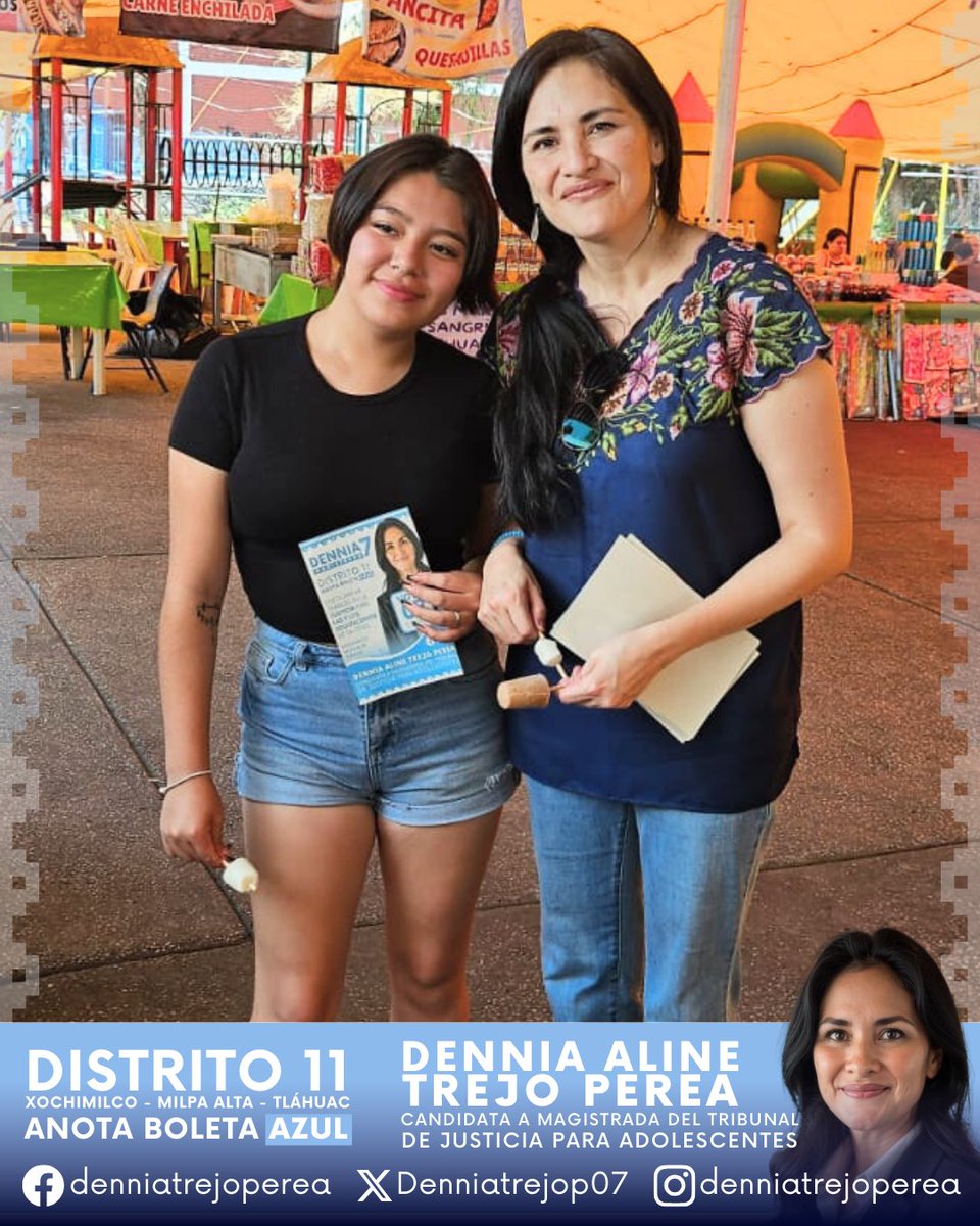 Denniatrejop07's tweet photo. 🌼 ¡Qué alegría estar en Xochimilco y compartir con su gente tan chida!
🗳️ Este 1° de junio, te invito a votar por mí y por un tribunal que escuche, respete y acompañe.
#justiciaadolescente #XochimilcoVota #Votaboletaazul #dennia07 #magistradaTSJCDMX #xochimilco #DenniaCercaDeTi https://t.co/gY2sDYXxHO