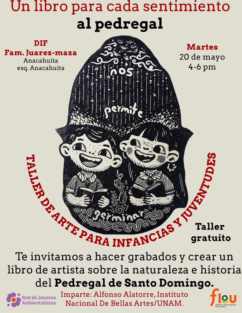 rja_mx's tweet photo. En el marco del Día Mundial del Medio Ambiente, les esperamos mañana, martes 20 de mayo, en el DIF Familia Juárez-Maza, para contar la historia natural del Pedregal de Santo Domingo.

¡Te invitamos a plasmar cómo te relacionas con la naturaleza del pedregal! https://t.co/QXuaIcb1N8