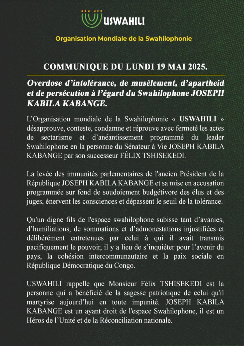KitokoMussa's tweet photo. #RDC: Overdose d'intolérance, de musèlement, d'apartheid
et de persécution à légard du Swahilophone JOSEPH
KABILA KABANGE. https://t.co/KUkR8N3YV8