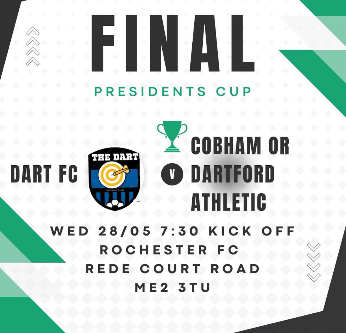 The Presidents cup final ⚽️
Come down support the lads 28th May at Rochester fc 🔵⚫️
Tickets on door adults £6 concessions £3
#UPTHEDART
