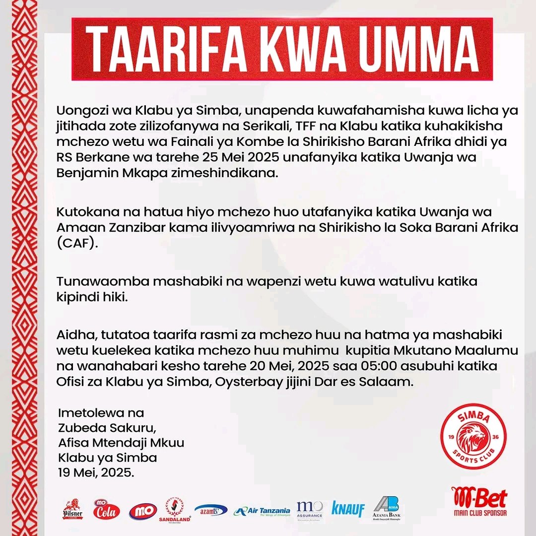 Wanangu, kama ipo ipo tu! Pambaneni kiume, ushindi ni wenu. Hakuna wa kupindisha mipango ya Mungu—kama ameandika kombe libaki Tanzania, basi halitoki! Kila la kheri, Mnyama!