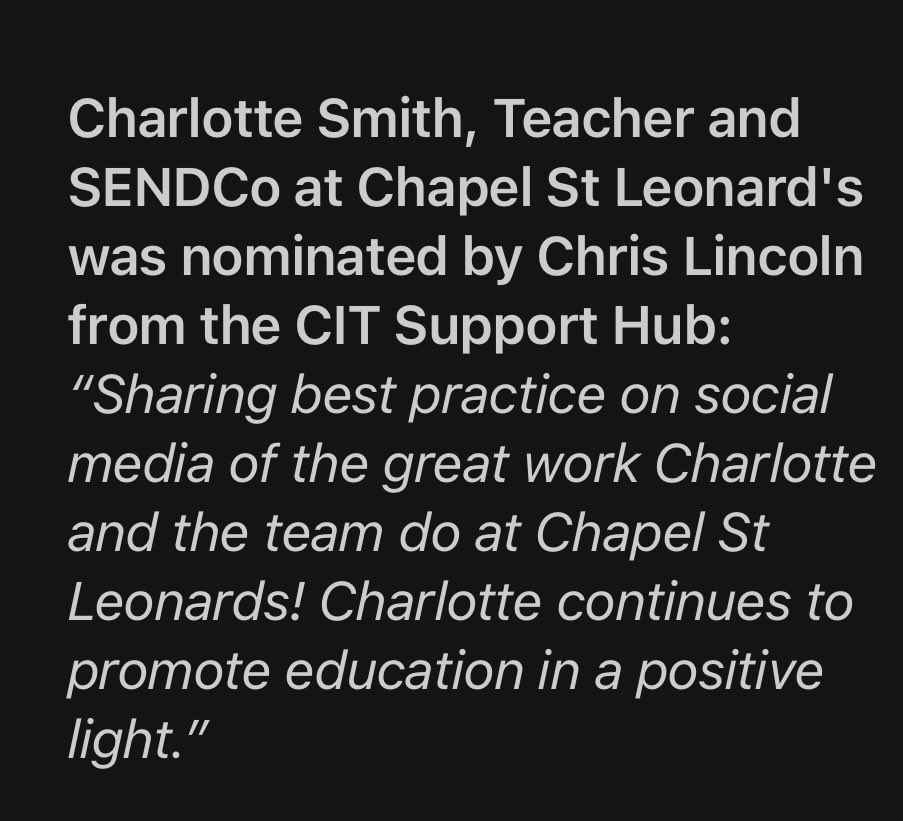 Miss Smith (@cesmith26) on Twitter photo So elated to be nominated and to win a value award from the trust. Thank you Chris for the nomination. I love sharing all the fun we have in school to show everyone just how special our little ones are. 🤍
<a href="/CITacademies/">CIT Academies</a> #teach #edutwitter #CITAcademies #teacher So elated to be nominated and to win a value award from the trust. Thank you Chris for the nomination. I love sharing all the fun we have in school to show everyone just how special our little ones are. 🤍
<a href="/CITacademies/">CIT Academies</a> #teach #edutwitter #CITAcademies #teacher