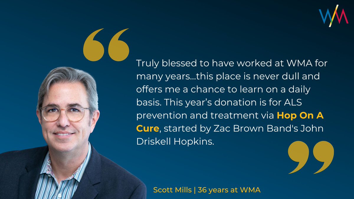 William Mills Agency (@wmagency) on Twitter photo Congratulations on 36 years at the agency, Scott! To celebrate Scott’s leadership and dedication to WMA, we’re honored to donate to <a href="/HopOnACure/">HopOnACure</a>, a foundation started by Zac Brown Band’s John Driskell Hopkins, to support ALS research and awareness. Congratulations on 36 years at the agency, Scott! To celebrate Scott’s leadership and dedication to WMA, we’re honored to donate to <a href="/HopOnACure/">HopOnACure</a>, a foundation started by Zac Brown Band’s John Driskell Hopkins, to support ALS research and awareness.