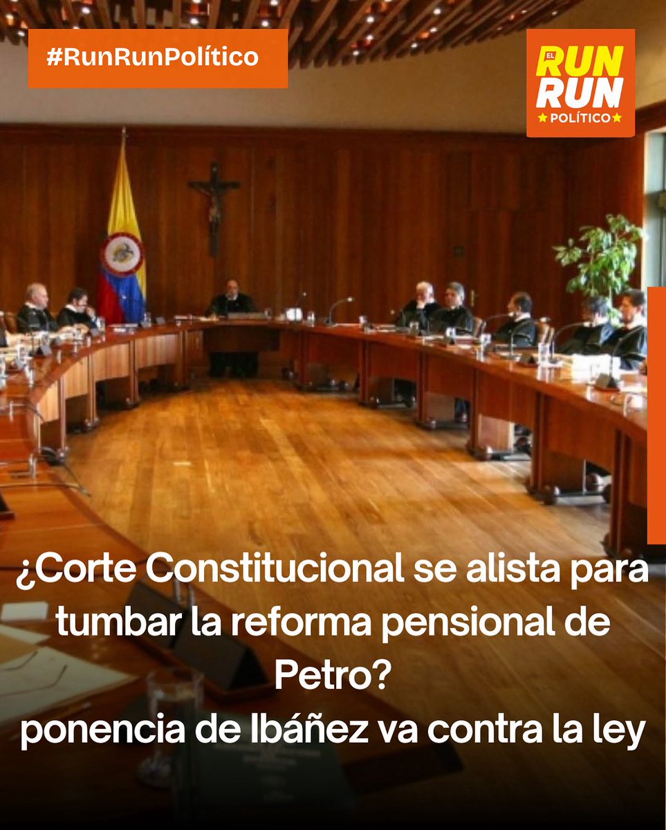 jpserna's tweet photo. #Justicia| La reforma pensional del gobierno Petro podría enfrentar su revés más contundente. La ponencia presentada por el magistrado Jorge Enrique Ibáñez Najar, presidente de la Corte Constitucional, propone declarar inexequible la Ley 2381 de 2024, aprobada por el Congreso bajo férreas mayorías oficialistas. 

El documento fue radicado el pasado 15 de mayo y responde a la demanda liderada por la senadora del Centro Democrático, Paloma Valencia, quien denunció vicios insubsanables en el trámite legislativo.

El debate ha sumado tensión luego del giro de la Procuraduría, que bajo Margarita Cabello pedía tumbar la ley, pero con Gregorio Eljach en el cargo, decidió respaldarla. 

A pesar de este viraje institucional, la ponencia de Ibáñez será discutida en Sala Plena este miércoles 22 de mayo, en una sesión que definirá el futuro de uno de los pilares del programa petrista: su reforma al sistema pensional.

A este escenario se suma una nueva arista judicial: Ibáñez solicitó a la Corte Suprema las pruebas en contra del presidente del Senado, Iván Name, y el entonces presidente de la Cámara, Andrés Calle, ambos salpicados por el escándalo de la UNGRD, tras versiones que los vinculan con pagos ilícitos por $4.000 millones para asegurar la aprobación de iniciativas como la reforma pensional.

Con este trasfondo, constitucionalistas como Germán Calderón España advierten que ya no solo se trataría de vicios de forma, sino de vicios materiales que comprometerían el origen mismo de la ley. “Es insubsanable si se confirma que se usaron recursos de programas sociales para comprar votos”, enfatizó el jurista.

El Gobierno, por su parte, intenta blindar la reforma desde la Agencia Jurídica del Estado, alegando que el alto tribunal no tiene competencia para entrelazar la demanda con los hechos penales en curso. Sin embargo, el choque de trenes institucional está servido y el fallo de la Corte podría convertirse en un terremoto jurídico y político.
🔸#RunRunPolítico