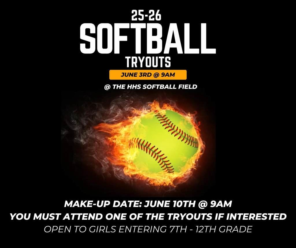 HancevilleMS's tweet photo. Girls interested in softball:
- Softball try-outs are Tuesday June 3rd at the softball field at 9:00 am. 
- Make-up try-outs, if you are out of town, are June 10 at 9:00 am. 
- You must make one try-out. 
*** Girls varsity basketball try-outs will be announced later this week*** https://t.co/hESsgR7Pu8