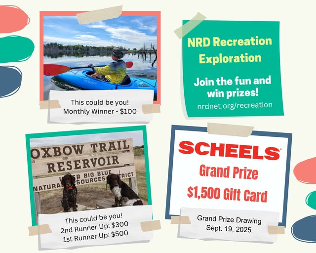 Participate in the NRD Recreation Exploration for a chance to win <a href="/SCHEELS/">SCHEELS</a> gift cards! Learn more: nrdnet.org/recreation