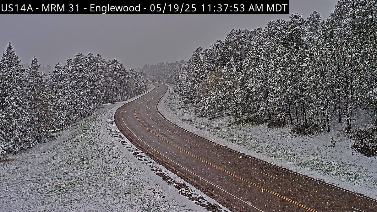 ❄️SNOW!!❄️ 
Check out the scene in the Black Hills of South Dakota this afternoon! Snow may accumulate 2-4” for elevation above 6,000 feet. #SDwx 

📸: South Dakota Department of Transportation
📍: Englewood, SD