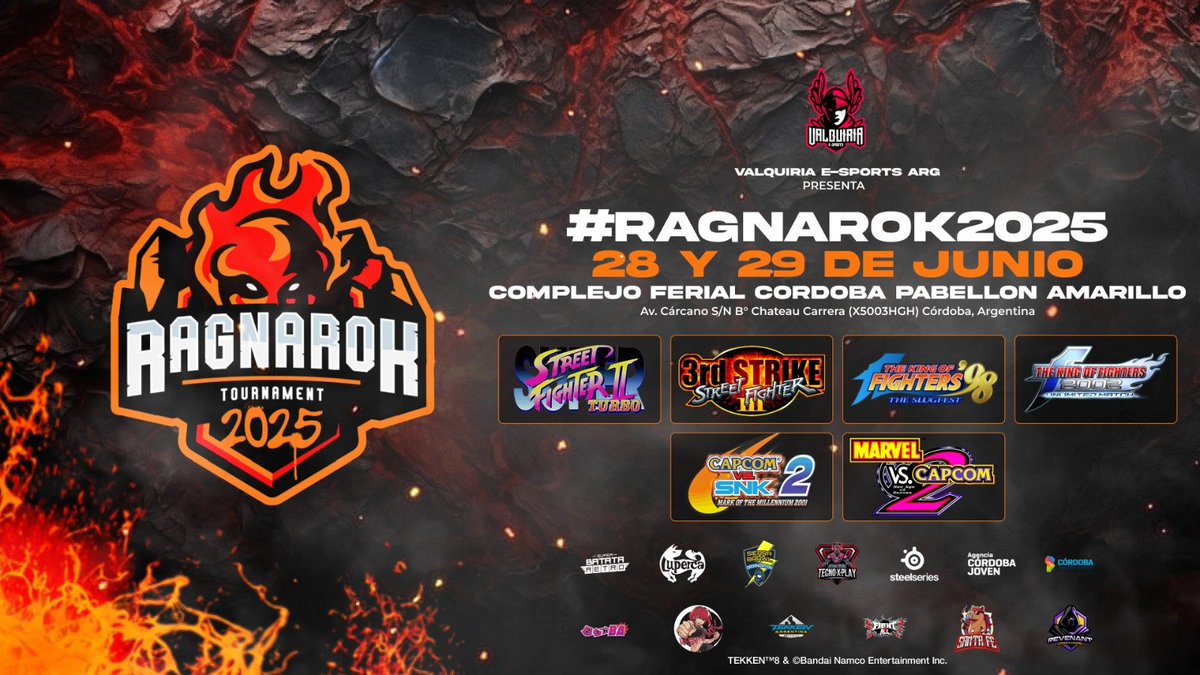 Bienvenido a la batalla del fin del mundo.

Saca tu entrada anticipada con un 25% off

 start.gg/tournament/rag…
28 y 29 de Junio
 Complejo Ferial Córdoba.

Vos, estas listo para derrotar a un Dios?

#Ragnarok2025 #RGK2025 #FGC #Cordoba #Argentina