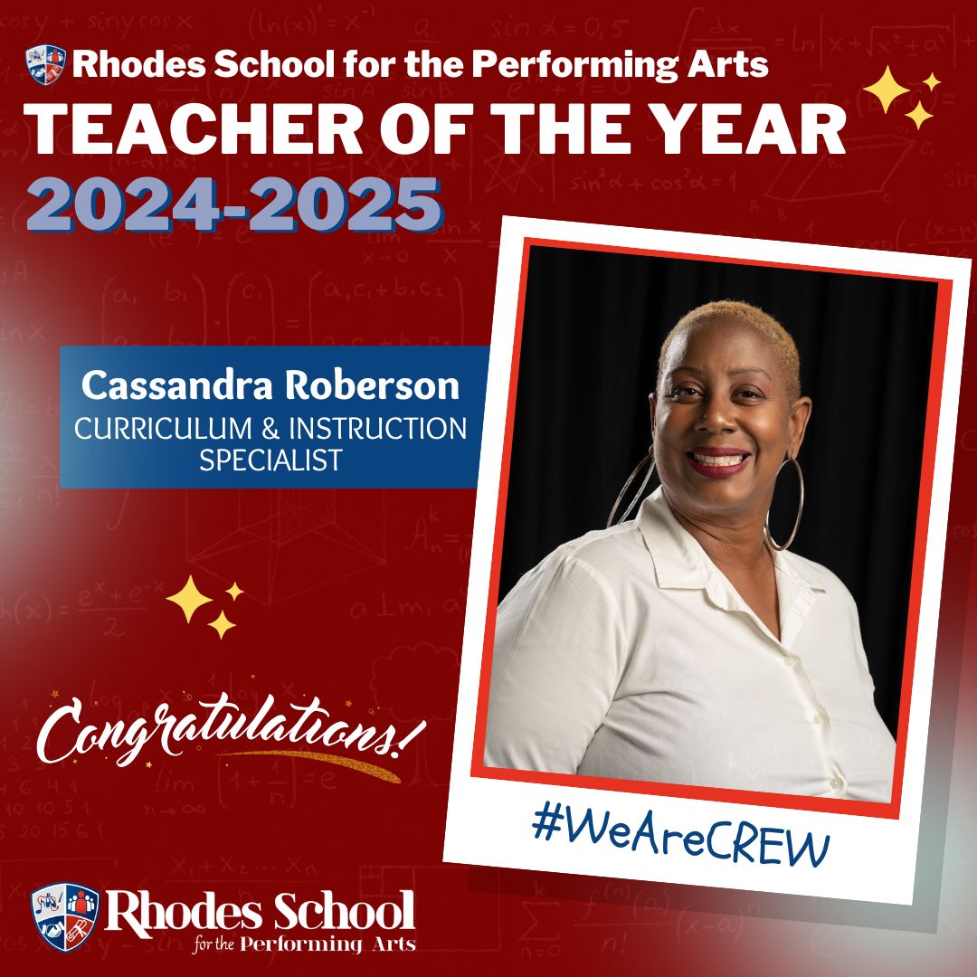 Let's give a round of applause for your 2024-2025 Teacher of the Year, Ms. Cassie Roberson! 🥳 As a true educator and wonderful asset to RSPA, she deserves all the 💙 shown here and more! Congratulations!

#WeAreCREW #RSPA #RhodesSchool #TeacheroftheYear #PerformingArts #STEAM